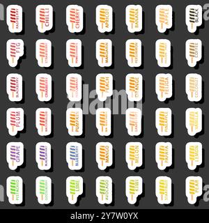 Großes buntes Set verschiedene Geschmäcker natürliches Desserteis bestehend aus verschiedenen Zutaten, Design Eis verschiedene Formen aus Menü Bio Nutrit Stock Vektor