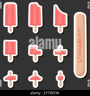 Großes buntes Set verschiedene Formen natürliches Desserteis bestehend aus verschiedenen Zutaten, Design Eis verschiedene Formen von Menü Bio Nutriti Stock Vektor