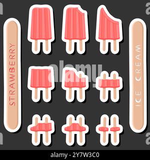 Großes buntes Set verschiedene Formen natürliches Desserteis bestehend aus verschiedenen Zutaten, Design Eis verschiedene Formen von Menü Bio Nutriti Stock Vektor