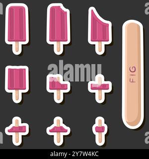 Großes buntes Set verschiedene Formen natürliches Desserteis bestehend aus verschiedenen Zutaten, Design Eis verschiedene Formen von Menü Bio Nutriti Stock Vektor