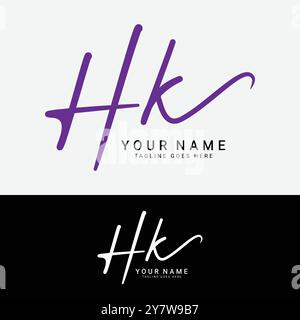H, K, HK Anfangsbuchstabe Logo. Handgeschriebenes HK Signature-Logo mit Alphabet Stock Vektor