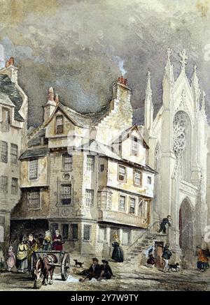 John Knox's House, High Street, Edinburgh 1885 von Pollok Sinclair Nisbet (1848–1922) in den Museen und Kunstgalerien der Stadt Edinburgh, Schottland das ursprüngliche Haus aus dem 15. Jahrhundert ist seit den 1550er Jahren weitgehend unverändert geblieben, als die Familie Mosman, Goldsmiths von Mary Queen of Scots, das Haus umbaute. John Knox, Führer der Schottischen Reformation und Gründer der Presbyterian Church, lebte hier für kurze Zeit, bevor er 1572 starb. Heute wird sie von der Church of Scotland verwaltet. ©TopFoto Stockfoto