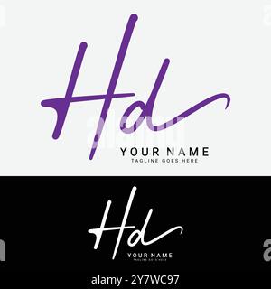 H, D, HD Initial Letter Logo. Handgeschriebenes HD-Signature-Logo mit Alphabet Stock Vektor