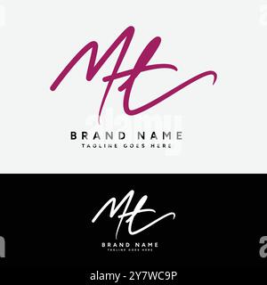 M, T, MT Anfangsbuchstabe Logo. Handgeschriebenes Signature-Logo mit Alphabet MT Stock Vektor