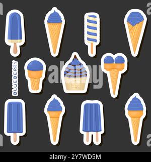 Großes buntes Set verschiedene Arten natürliches Desserteis bestehend aus verschiedenen Zutaten, Design Eis verschiedene Größen von Menü Bio Nutriti Stock Vektor