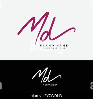 M, D, MD Initial Letter Logo. Handgeschriebenes MD-Signatur-Logo mit Alphabet Stock Vektor