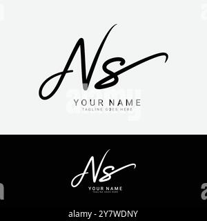 N, S, NS Initial Letter Logo. Handgeschriebenes Signature-Logo mit Buchstabe NS Stock Vektor