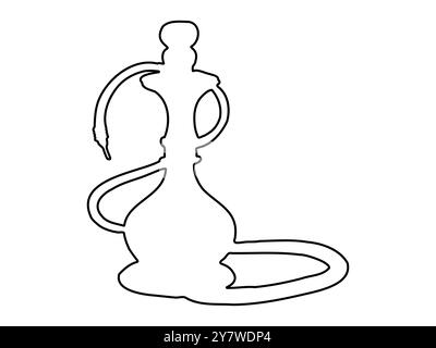 Schwarze Umrandung einer Shisha auf weißem Hintergrund. Konzept von rauchenden Accessoires, minimalistischem Design, traditioneller Shisha und Shisha-Kunst. Drucken, Stock Vektor