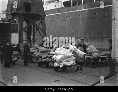 Empire Products at Royal Albert Docks 4.000 Lämmer , die von Australiern an Freunde in diesem Land geschickt wurden , kamen in Anwesenheit von Sir Granville Ryrie, dem Hohen Kommissar am 8. Dezember 1931 an Bord der SS 'Largs Bay' in die Royal Albert Docks Stockfoto