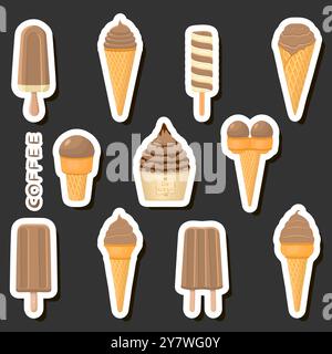 Großes buntes Set verschiedene Arten natürliches Desserteis bestehend aus verschiedenen Zutaten, Design Eis verschiedene Größen von Menü Bio Nutriti Stock Vektor