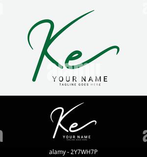 K, E, KE Anfangsbuchstabe Logo. Handgeschriebenes KE Signature-Logo mit Alphabet Stock Vektor
