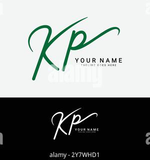 K, P, KP Anfangsbuchstabe Logo. Handgeschriebenes KP-Signatur-Logo mit Alphabet Stock Vektor