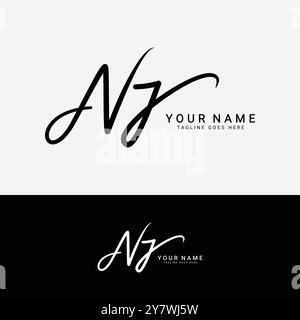 N, J, NJ Initial Letter Logo. Handgeschriebenes NJ Signature-Logo mit Alphabet Stock Vektor
