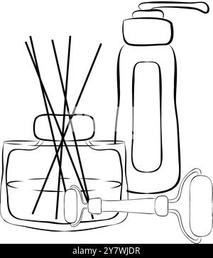 Großes Beauty-Set. Hautpflege- und Schönheitstafeln, Spa-Salon und Selbstpflege-Ikonen. Vektor handgezeichnete Illustration Stock Vektor