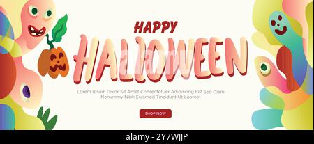 Happy halloween Banner Konzept. Abstrakte geometrische Flüssigkeitsform. Monster halloween mit Hand gezeichnetem Banner Vorlage Vektor Illustration. Stock Vektor