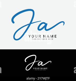 J, A, ja Initial Letter Logo. Alphabet ja handgeschriebenes Signature-Logo Stock Vektor