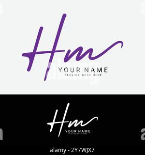 H, M, HM Anfangsbuchstabe Logo. Handgeschriebenes HM Signature-Logo mit Alphabet Stock Vektor