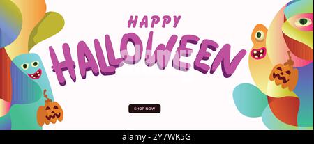 Happy halloween Banner Konzept. Abstrakte geometrische Flüssigkeitsform. Monster halloween mit Hand gezeichnetem Banner Vorlage Vektor Illustration. Stock Vektor