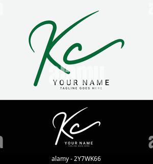 K, C, KC Anfangsbuchstabe Logo. Handgeschriebenes KC-Signatur-Logo mit Alphabet Stock Vektor