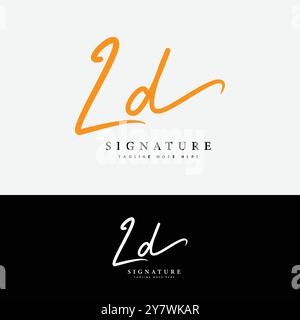 L, D, LD Anfangsbuchstabe Logo. Handgeschriebenes LD Signature-Logo mit Alphabet Stock Vektor