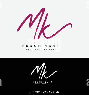 M, K, MK Anfangsbuchstabe Logo. Handgeschriebenes MK Signature-Logo mit Alphabet Stock Vektor