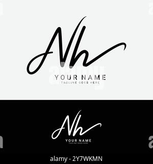 N, H, NH Anfangsbuchstabe Logo. Handgeschriebenes NH Signature-Logo mit Alphabet Stock Vektor