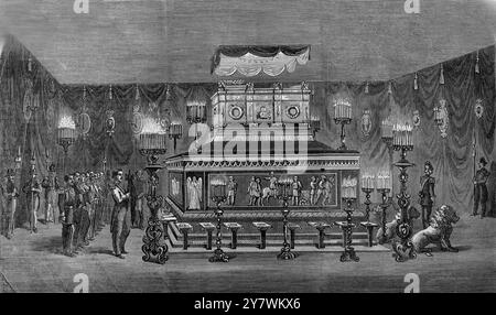 Liegend in Zustand - die Überreste des verstorbenen Königs von Dänemark , Friedrich VII. ( 1808 - 1863 ) , im Castrum Doloris oder Trauersaal im Königspalast Kopenhagen , Dänemark 2. Januar 1864 Stockfoto