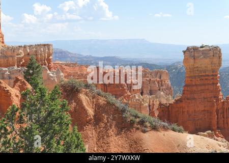 Blick auf geologische Kräfte, die Schichten in Hoodoos verwittern, vom Agua Canyon Overlook, Bryce Canyon National Park, SE Utah. Stockfoto