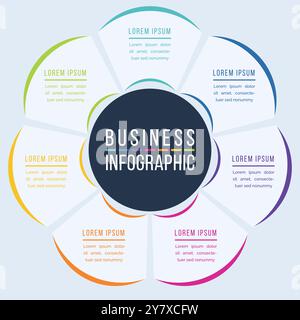 Infografik-Design 7 Schritte, Objekte, Elemente oder Optionen Infografik-Geschäftsvorlage Stock Vektor