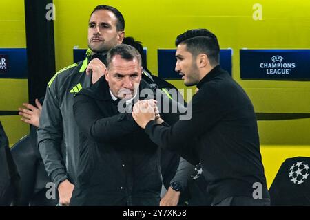 Celtic-Trainer Brendan Rodgers und Dortmunder Trainer Nuri Sahin (rechts) beim Spiel der UEFA Champions League im Signal Iduna Park, Dortmund. Bilddatum: Dienstag, 1. Oktober 2024. Stockfoto