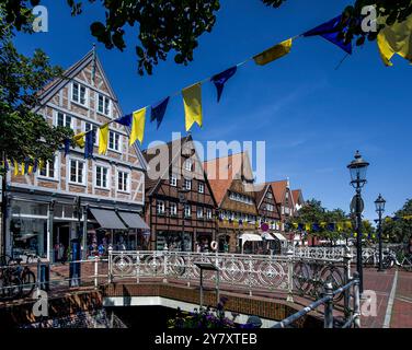 Stadthäuser am Westfleth von Buxtehude, Niedersachsen Stockfoto