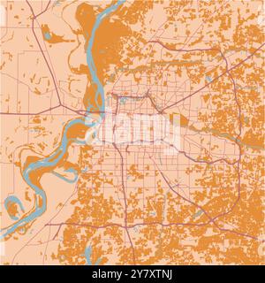 Karte von Memphis in Tennessee in einem sandigen Thema. Enthält mehrschichtigen Vektor mit Straßen, Wasser, Parks usw. Stock Vektor