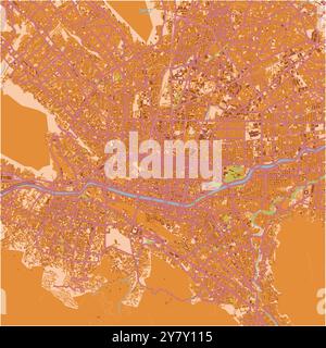 Karte von Monterrey in Mexiko in einem sandigen Thema. Enthält mehrschichtigen Vektor mit Straßen, Wasser, Parks usw. Stock Vektor