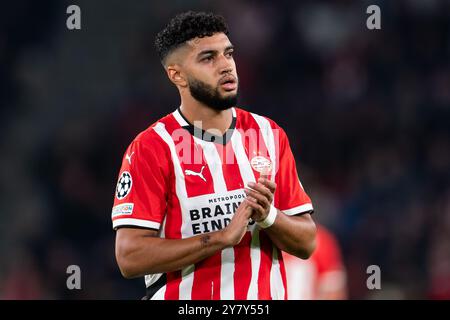 Eindhoven, Niederlande. Oktober 2024. EINDHOVEN, NIEDERLANDE - 1. OKTOBER: Ismael Saibari von PSV reagiert beim Spiel der UEFA Champions League 2024/25 Phase MD2 zwischen PSV Eindhoven und Sporting Clube de Portugal am 1. Oktober 2024 im Philips Stadion in Eindhoven. (Foto von Joris Verwijst/Orange Pictures) Credit: Orange Pics BV/Alamy Live News Stockfoto