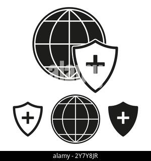 Kugel mit Schild. Sicherheits- und Schutzkonzept. Globales Gesundheitssymbol. Flache Vektorkonstruktion. Stock Vektor