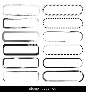 Handgezeichnete Rechtecksymbole. Kritzelung von Randformen. Grobe geometrische Rahmen. Vektorkontursymbole. Stock Vektor