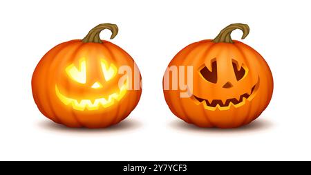 Helle und dunkle, lächelnde Jack-o-Laternen, realistische Symbole Stock Vektor