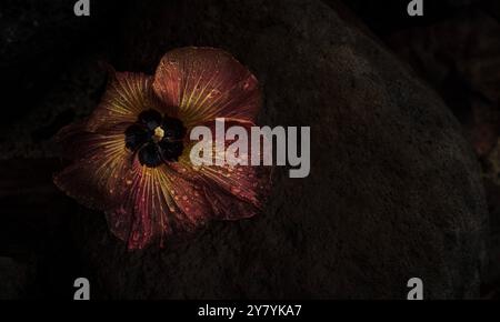 Hibiskusblüte unter dem Regen. Moorea Island. Französisch-Polynesien. Stockfoto
