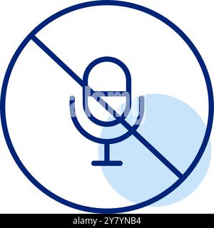 Stummgeschaltetes Mikrofon, Stummschaltmodus. Aufzeichnung deaktiviert. Pixelperfektes, bearbeitbares Konturvektorsymbol Stock Vektor