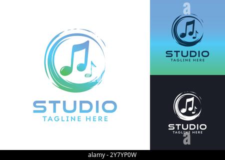 Music Studio-Logo mit Farbverlauf und Notennotizen in einem Kreis Stock Vektor
