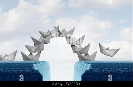 Gruppenarbeit für Erfolg als Geschäftsmetapher für Teamarbeit und clevere Zusammenarbeit oder intelligente Zusammenarbeit, die eine Brücke zur Überwindung eines schafft Stockfoto