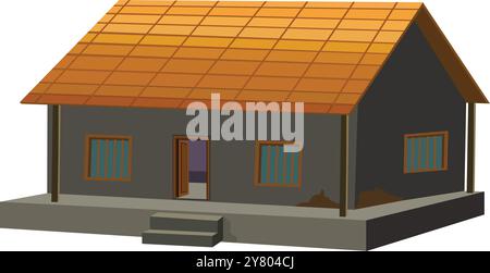 Dorfhaus mit Fliesen und Lehmwand. Armer man Hut Design Vektor. Asiatisch indisches ländliches Dorf Ton Wand Fliesen Dach Cottage Haus isoliert auf weißem Hintergrund Stock Vektor