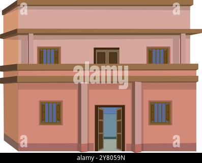 Kleine Stadthaus Vektorillustration isoliert auf weißem Hintergrund. 2verstautes Zuhause mit Fenster und Tür Stock Vektor