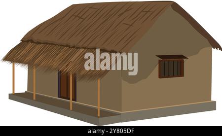 Indische Hütte oder kleines Dorfhaus mit Strohdach, flache Karikaturvektorillustration isoliert auf weißem Hintergrund. Traditionelle afrikanische Nationalstube Stock Vektor