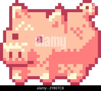 Pixelige Illustration des rosa Schweins. Bauernhofscheune Schweinestier im Pixel-Art-Stil für Spiele und Symbol für Website. Stock Vektor