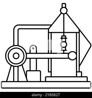 Strichgrafik-Illustration einer einfachen Dampfmaschine. Perfekt für Schulungsmaterialien oder industrielle Designprojekte. Stock Vektor