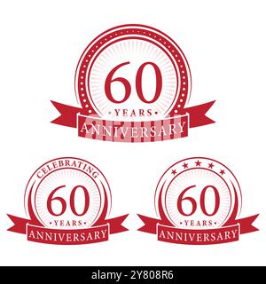 Logokollektion zum 60-jährigen Jubiläum. Set mit Logotypvorlage zum 60. Jahrestag. Vektor und Illustration. Stock Vektor