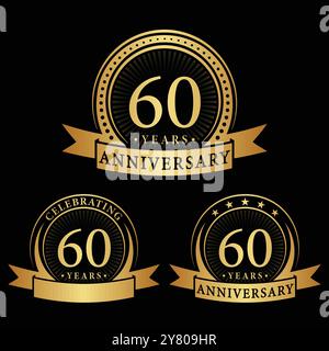 Logokollektion zum 60-jährigen Jubiläum. Set mit Logotypvorlage zum 60. Jahrestag. Vektor und Illustration. Stock Vektor