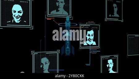 Bild von biometrischen Fotos und Datenverarbeitung auf schwarzem Hintergrund Stockfoto