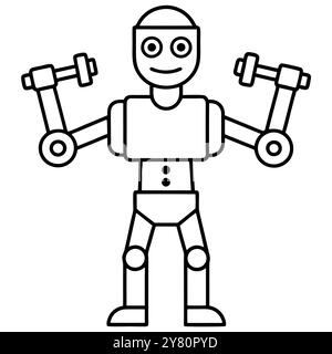 Eine einfache Linienzeichnung eines Roboters, der Gewichte anhebt. Dieses freundliche und zugängliche Design ist perfekt für die Illustration von Fitness. Technologie. Oder künstlich Stock Vektor